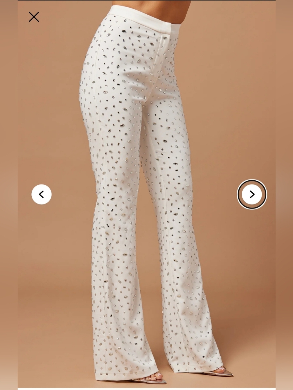 Fashion Nova Womens LUXE Embellished White High-Rise Flare Pants